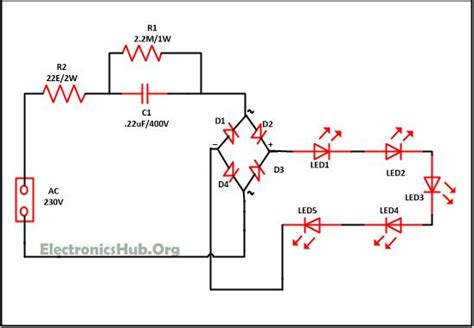 Mains Operated LED Light Circuit | Circuit diagram, Electronic circuit ...