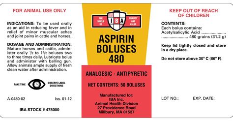 ASPIRIN 480 - IBA, Inc.: Veterinary Package Insert