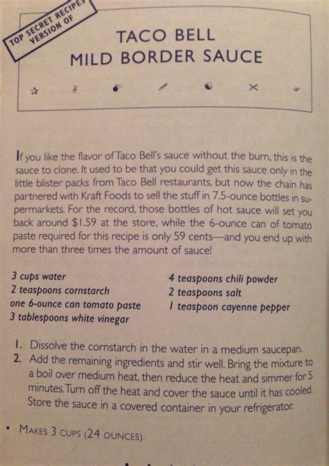 TACO BELL MILD BORDER SAUCE From:Top Secret Recipes Unlocked By Todd Wilbur: | Homemade taco ...