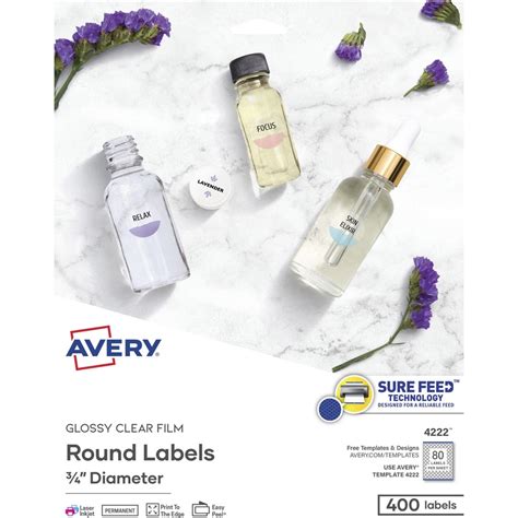 Avery® Sure Feed Glossy Clear Round Labels - 3/4" Diameter - Permanent ...