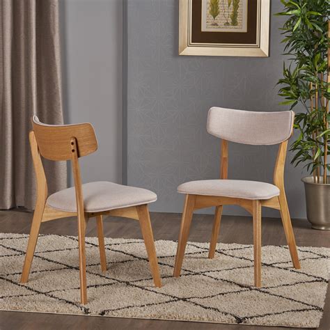 Noble House Abigail Mid Century Modern Dining Chairs with Natural Oak Finished Rubberwood Frame ...