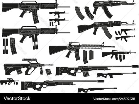 Graphic silhouette modern automatic assault rifles