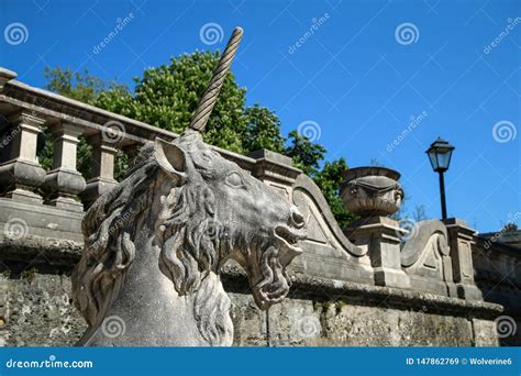 Head of the unicorn statue stock image. Image of garden - 147862769