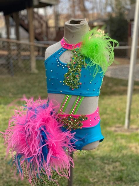 Custom Dance Costume Tri-Colored Sassy Jazz with Feathers | Etsy