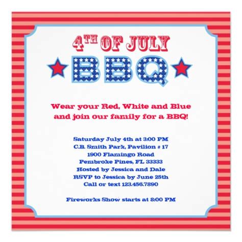 4th of July BBQ Invitation 5.25" Square Invitation Card | Zazzle