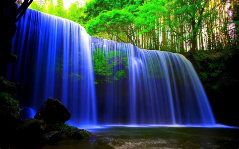 The phone background image "Neon waterfall in the forest"