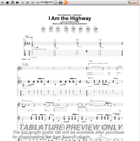 Audioslave I Am the Highway Guitar Tab : Free Audioslave Guitar Tabs