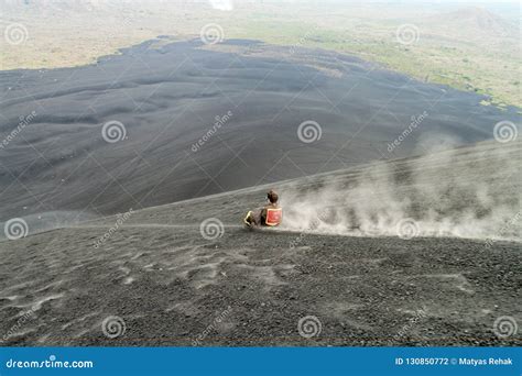 CERRO NEGRO, NICARAGUA - APRIL 26, 2016: Tourist is Volcano Boarding ...