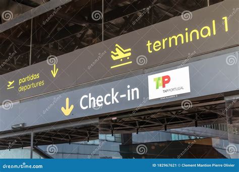 Sign Indicating the Entrance To the Check-in and Departures of Terminal 1 of Lisbon ...