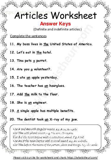 Worksheet on Definite and Indefinite articles - Exercise 2 - Your Home Teacher