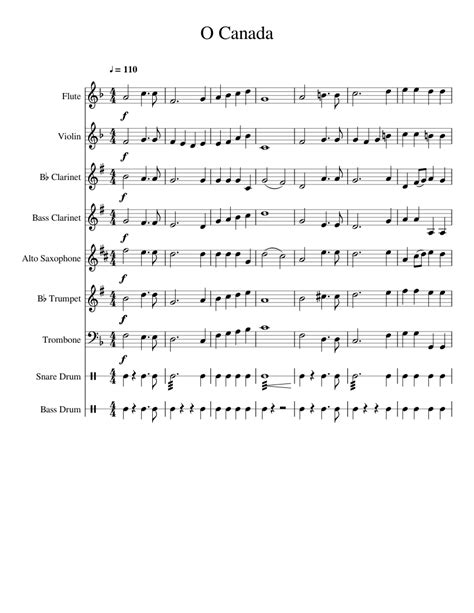 O Canada Sheet music for Trumpet (In B Flat), Violin, Trombone, Flute ...