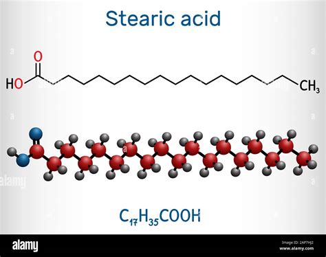 Stearic acid, octadecanoic, saturated fatty acid molecule. Structural ...