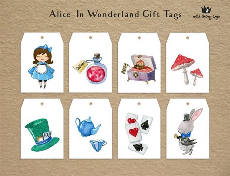 Alice in wonderland gift tag favour tag hand tag display