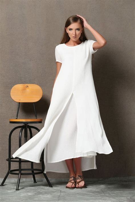 Vestido de maxi lino blanco de manga corta para mujer vestido - Etsy España | Ropa, Moda para ...