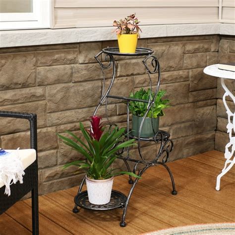 Sunnydaze 3-tier Victorian Metal Plant Stand, Indoor/Outdoor Flower Pot ...