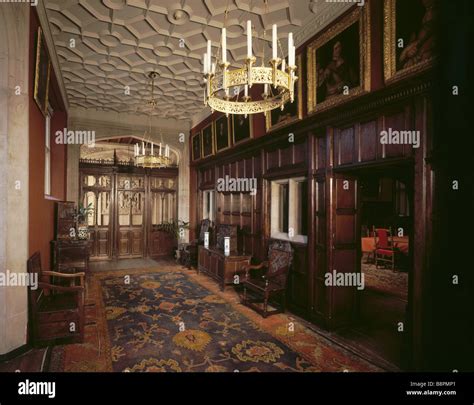 Gawthorpe Hall view of the entrance hall showing the oak panelling and ...