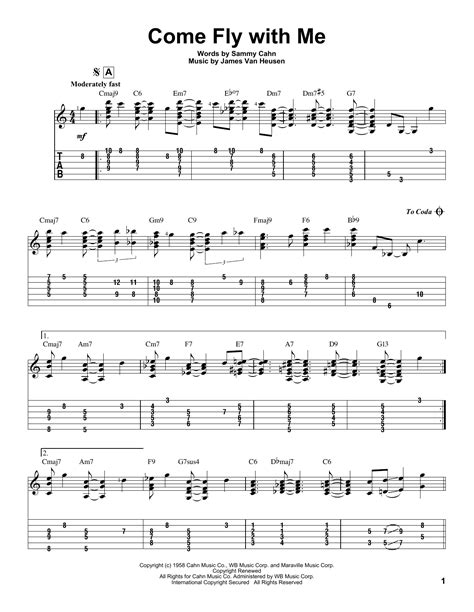 Come Fly With Me Sheet Music | Frank Sinatra | Solo Guitar