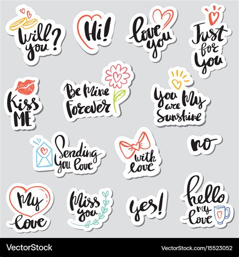 Set stickers calligraphy love design Royalty Free Vector