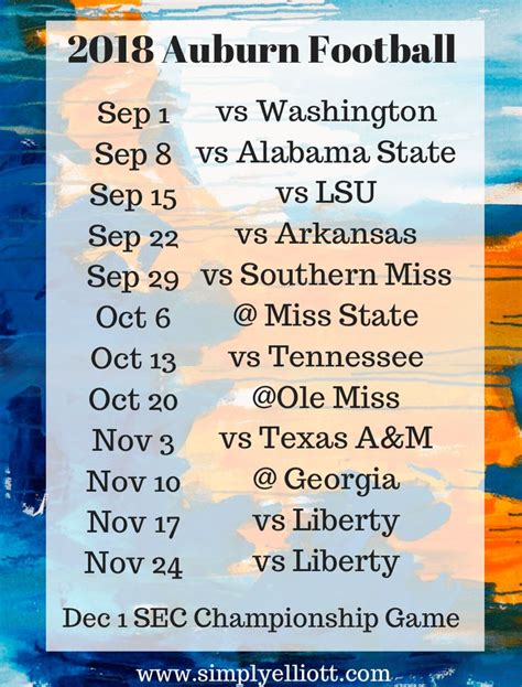 2018 Auburn Football Schedule | Printable Freebie | Auburn football ...