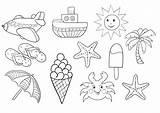 Summer items Easy coloring And Free Printing Page sketch template