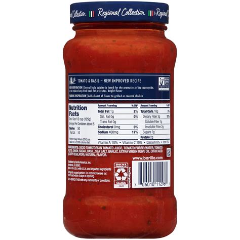 Barilla Pasta Sauce Nutrition Label - Nutrition Ftempo