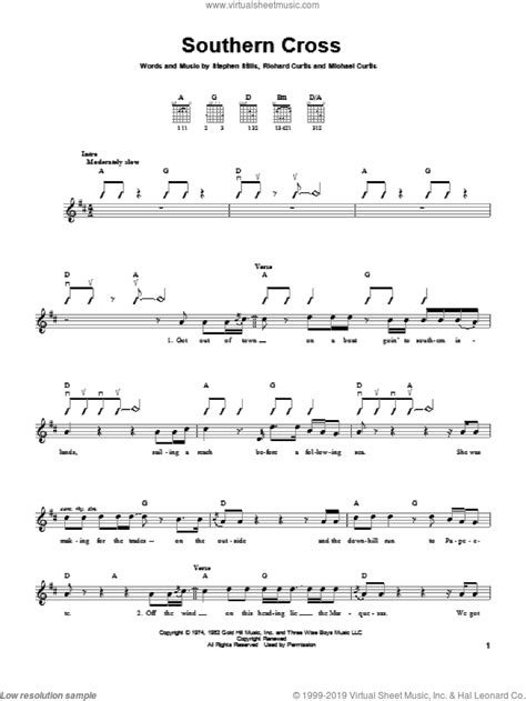 Nash - Southern Cross sheet music (easy) for guitar solo (chords)