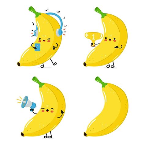 Funny Banana characters bundle set. Vector hand drawn doodle style cartoon character ...