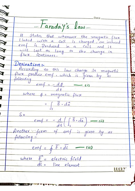 Faraday's Law derivation and explanation | Schemes and Mind Maps Mechanics | Docsity