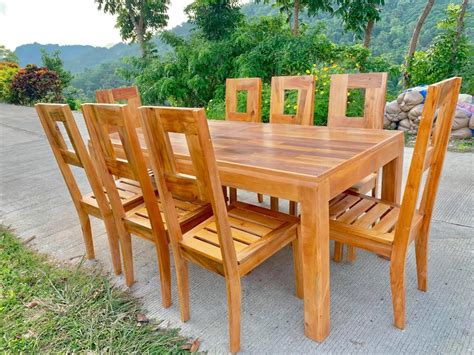 Dinning set mahogany wood table top with wood style design, Furniture & Home Living, Furniture ...