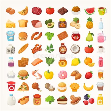 Big number of foods from various categories. Isolated vector icons ...