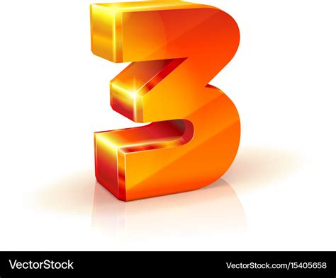 Shiny orange red 3d number 3 on white background Vector Image