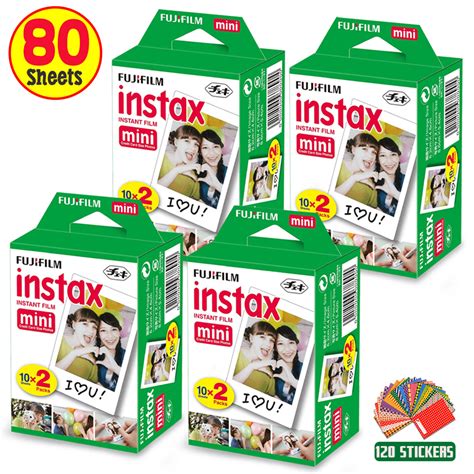 FujiFilm Instax Mini Instant Film 4 Pack (4 x 20) Total of 80 Sheets ...