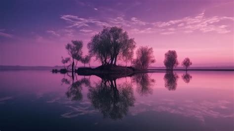 Premium AI Image | A purple sunset over a small island with trees on it