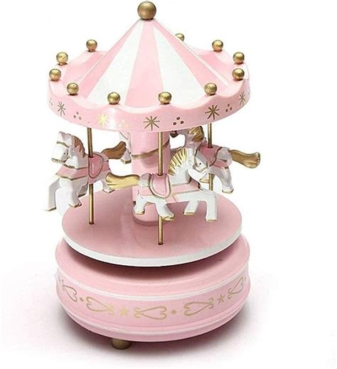 Free Delivery and Returns Wooden Merry-Go-Round Carousel Music Box Kids Toys Gift Wind-Up ...