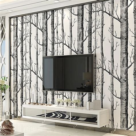 Black & White Birch Tree Print Wallpaper – Decorzee