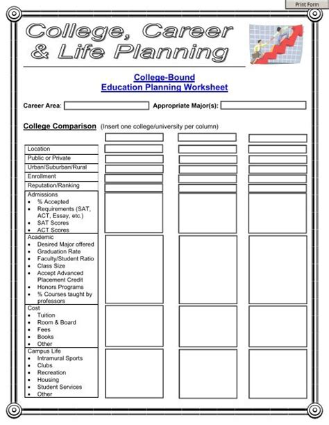 College-Bound Education Planning Worksheet - College Career Life ...