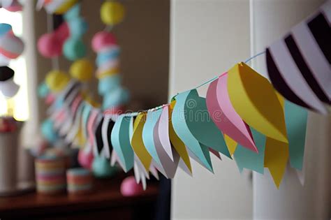 Paper Streamer Being Used As Bunting for a Birthday Party Stock Photo - Image of banner, bunting ...