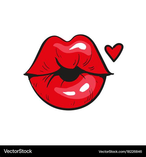 Sexy red lips in a kiss of love and red heart Vector Image