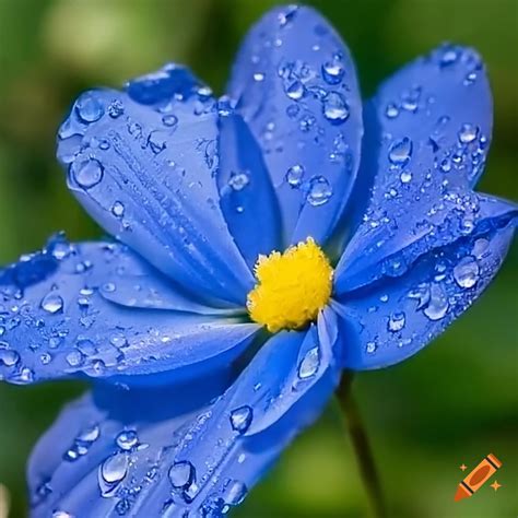 Close-up of a blue flower with water drops on Craiyon