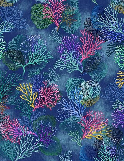 Timeless Treasures - Coral Reef on Blue cotton woven fabric | Ocean ...