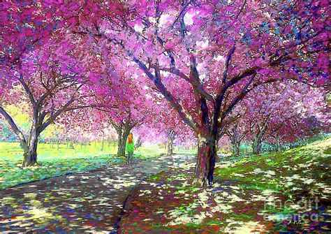 Spring Rhapsody, Happiness And Cherry Blossom Trees Painting by Jane Small