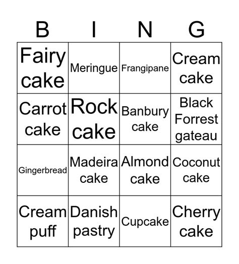 Cake Bingo Card