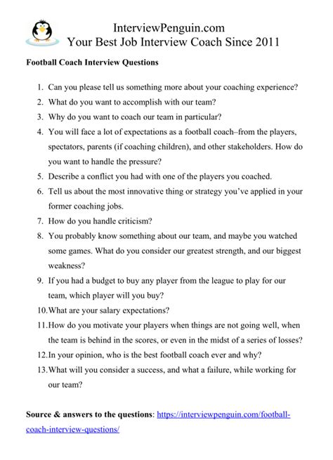 Top 13 Interview Questions & Answers for a Football Coach