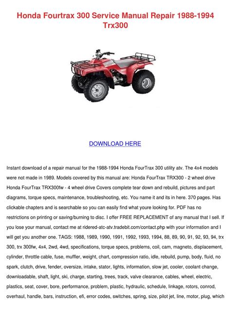 Honda Fourtrax 300 Service Manual Repair 1988 by EddyCartwright - Issuu