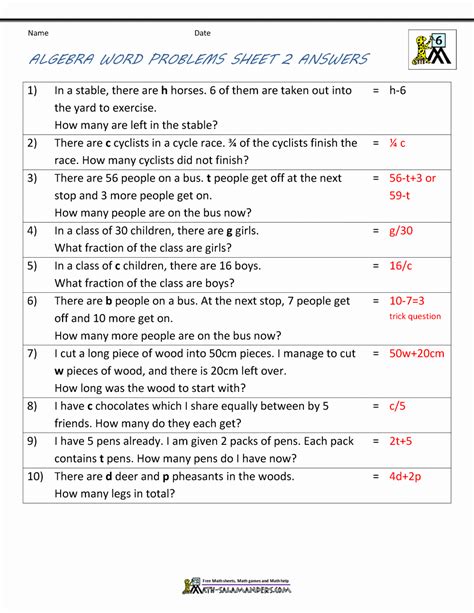 50 Algebra 2 Word Problems Worksheet