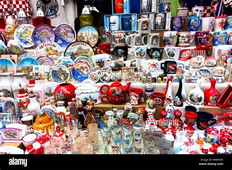 Tourist shopping, Croatian souvenirs on display at a stall. Zagreb, Croatia, Europe, EU Stock ...