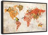 Autumn Birds World Map Wall Art | Digital Art