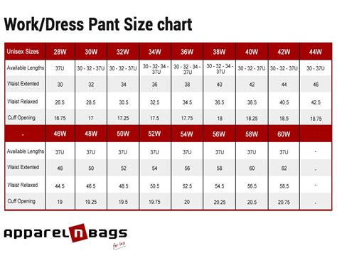 Women's Pants Size Chart at elnamdowning blog