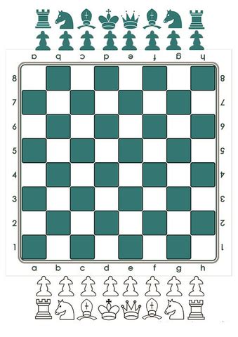 Printable Green Chess Board with Pieces Template | Free Printable ...