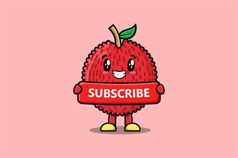 Cute cartoon Lychee holding red subscribe board 15388452 Vector Art at ...